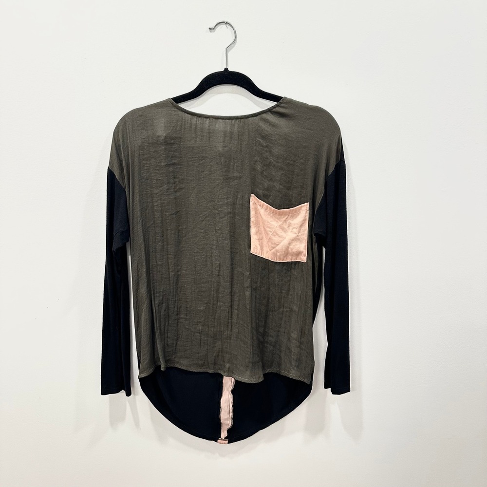 Anthropologie Dolan Left Coast Colorblock‎ Mixed Media Top Olive Black S